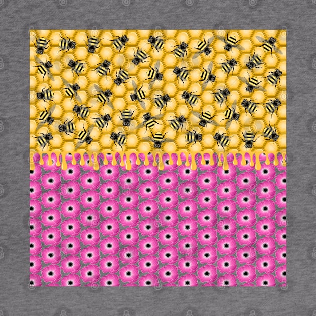 Honey Bees And Honeycombs With Anemone Flowers by Designoholic